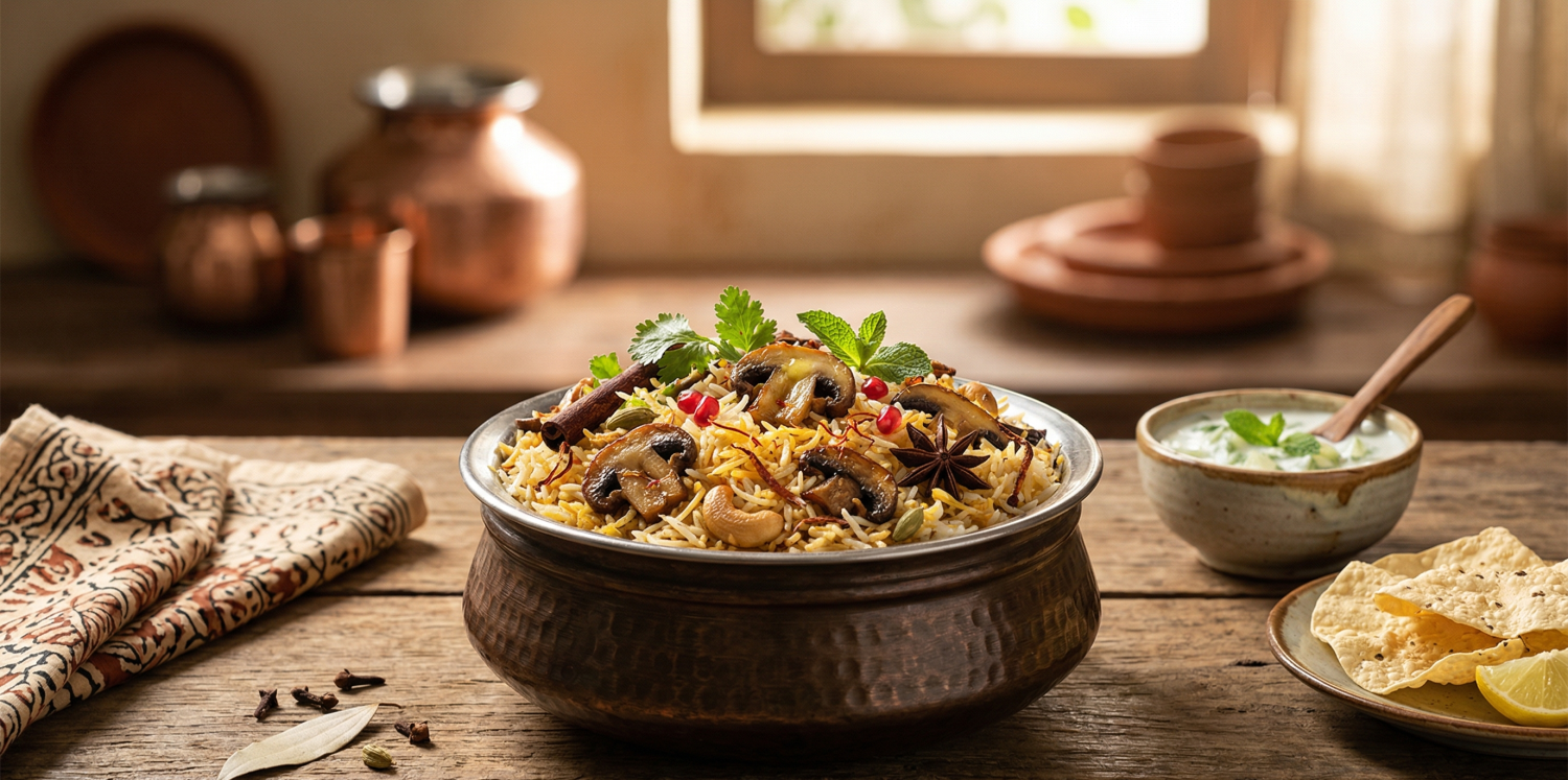 Mushroom Biryani Recipe – Healthy Little Millet Biryani